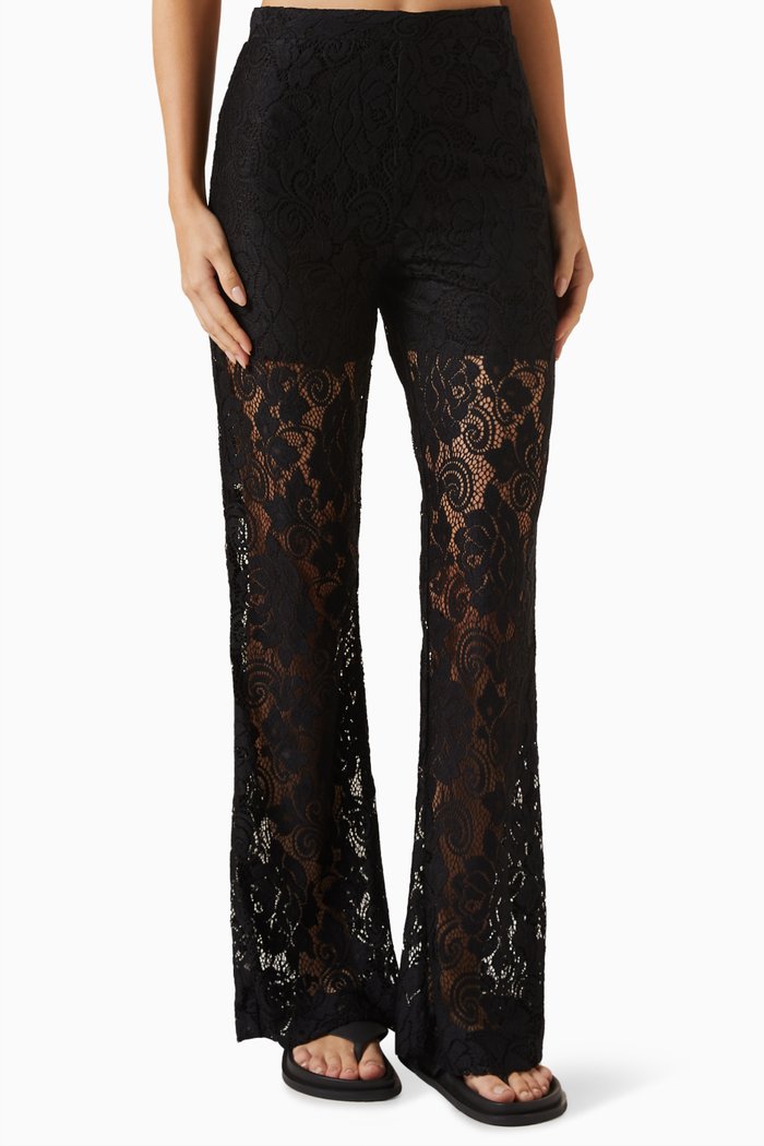 Toby Flared Pants in Lace, Black