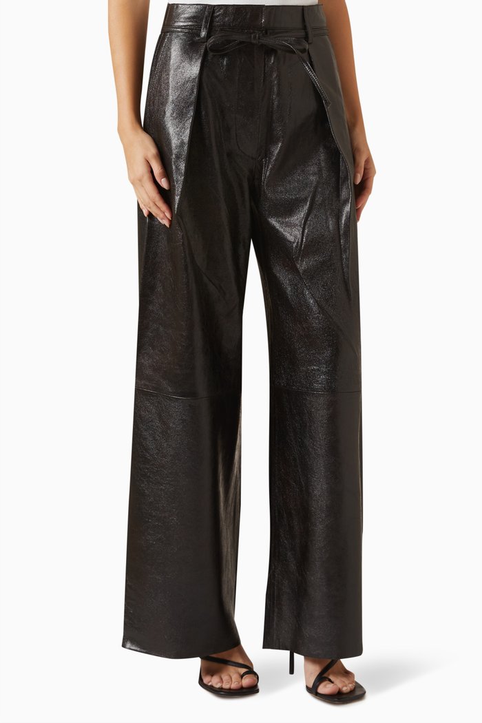 

Ricardo Low-rise Wide-leg Pants in Leather, Black