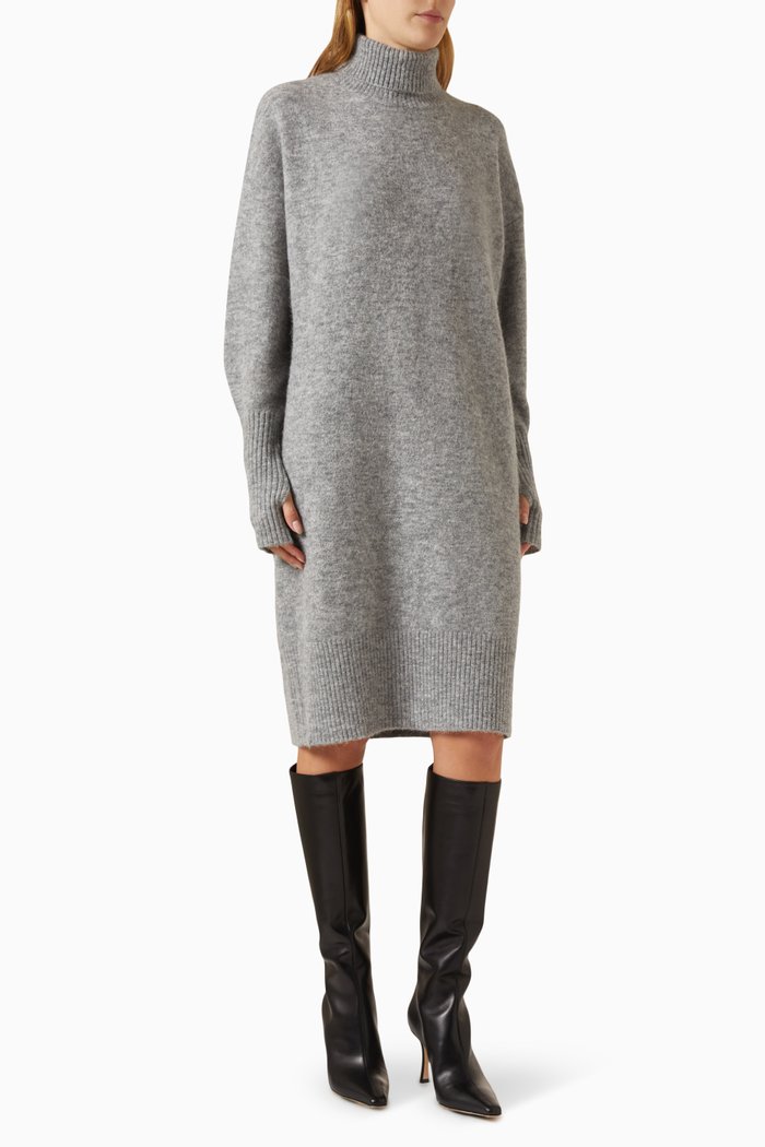 

Devina Sweater Turtleneck Midi Dress in Knit, Grey