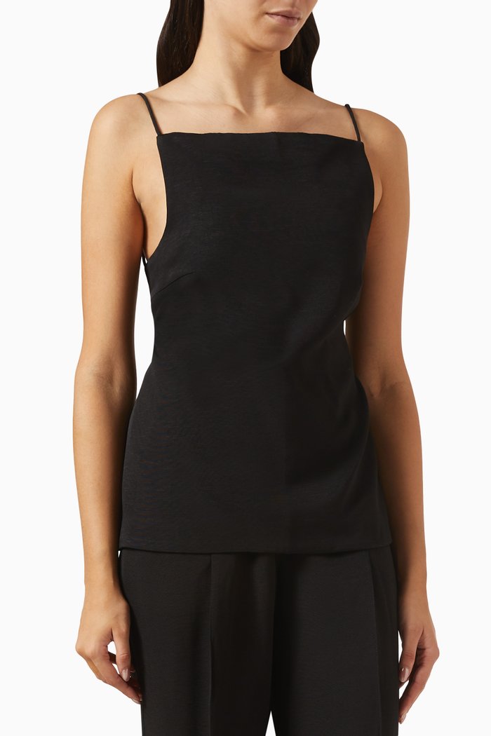 

Vento Open Tie Back Top in Textured Ottoman, Black