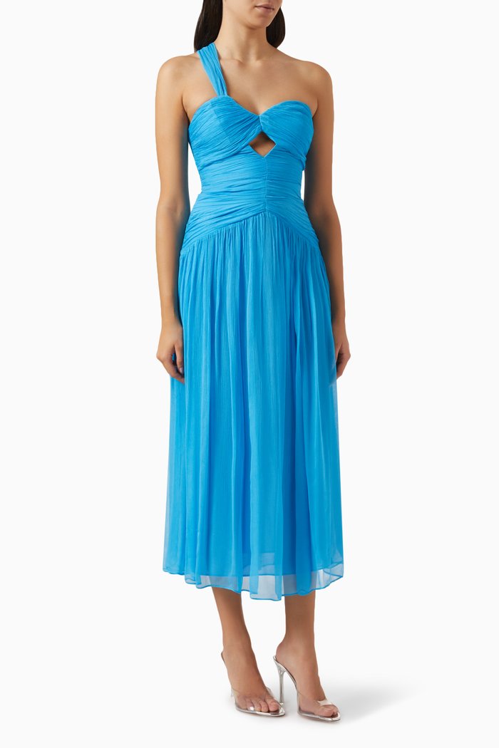 

Margot One-shoulder Midi Dress in Chiffon, Blue
