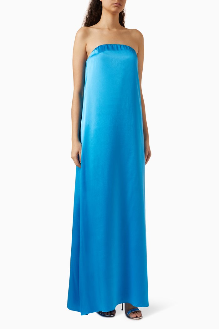 

Ciel Strapless Column Maxi Dress in Silk, Blue
