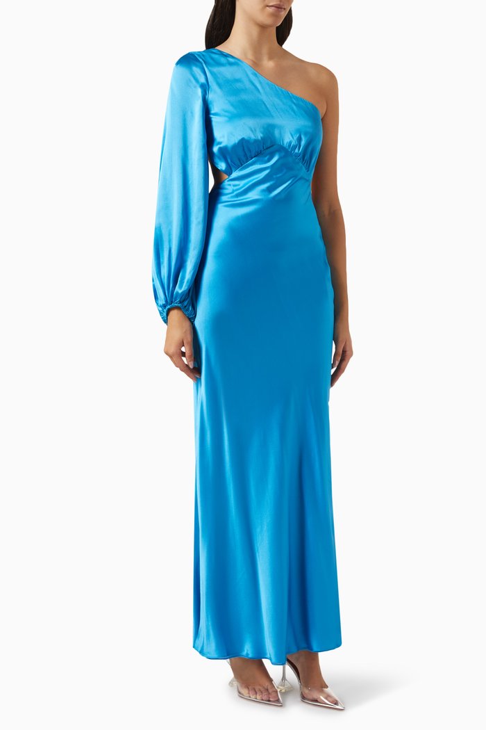 

Ciel One Shoulder Open Back Maxi Dress in Silk, Blue