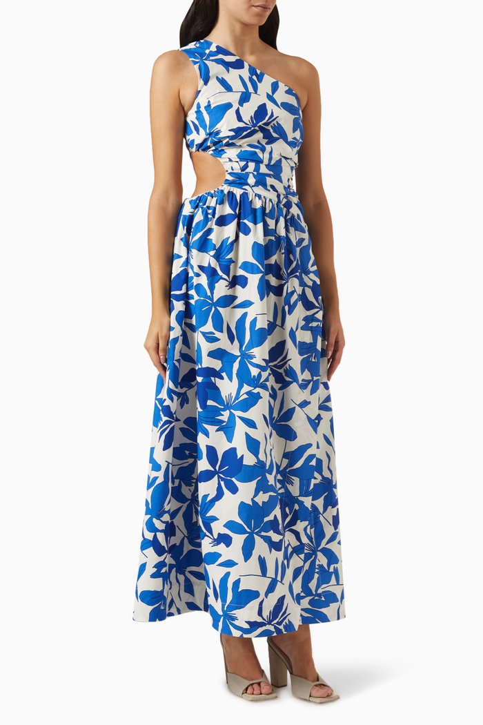 

Bleue Asymmetrical Cut-out Maxi Dress in Cotton Poplin, Blue