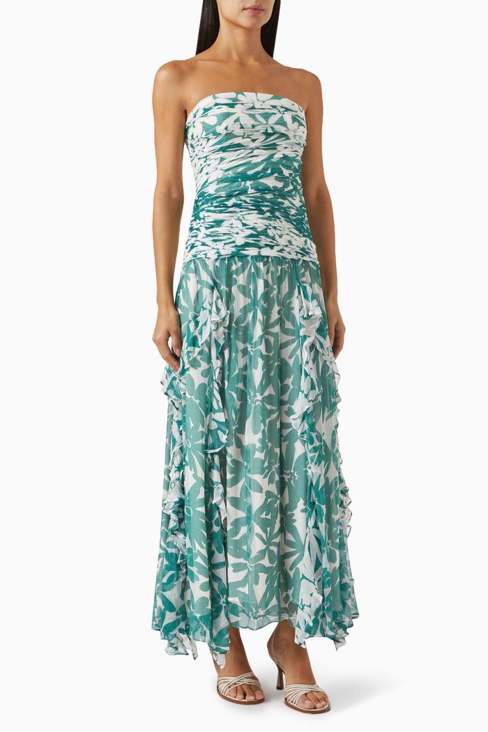 

Marguerite Strapless Contrast Maxi Dress in Chiffon, Green