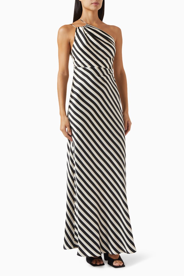 

One-shoulder Open-back Maxi Dress in Silk, Black