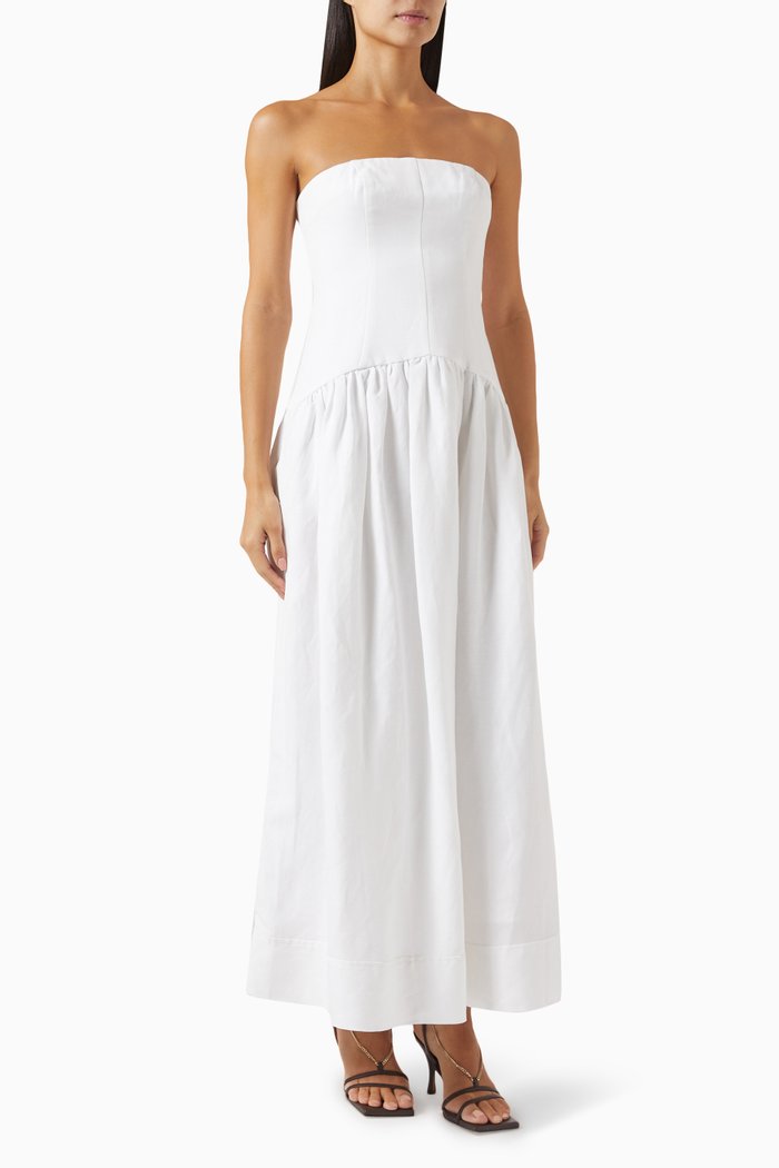 Strapless Panelled Maxi Dress in Linen-blend, Neutral