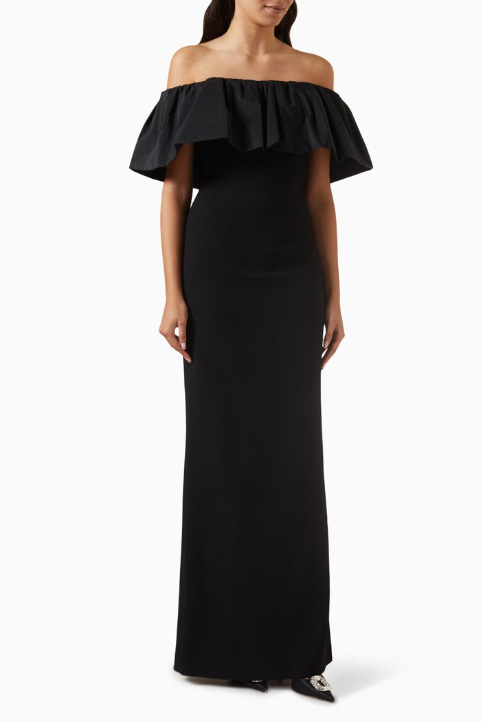 

Danielle Off-Shoulder Gown in Crêpe, Black