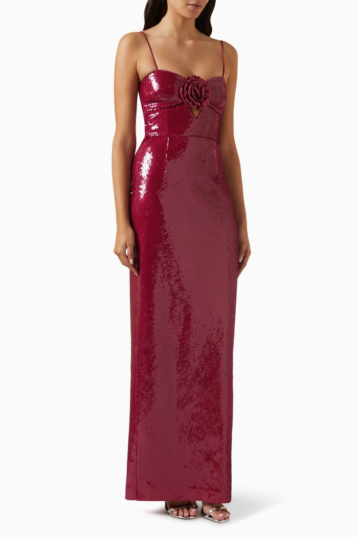 Courtney Sequinned Gown in Polyester, Pink
