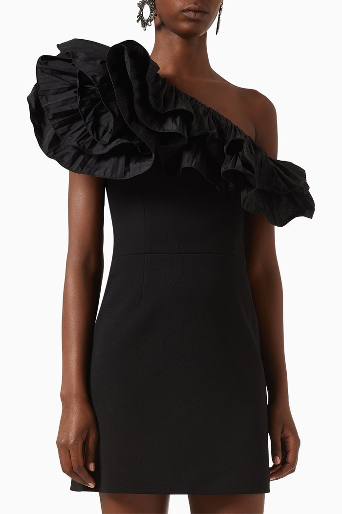 

Eva One Shoulder Mini Dress in Crêpe, Black
