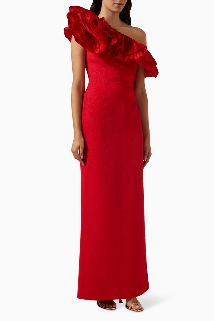 

Chiara One-Shoulder Gown in Crêpe, Red