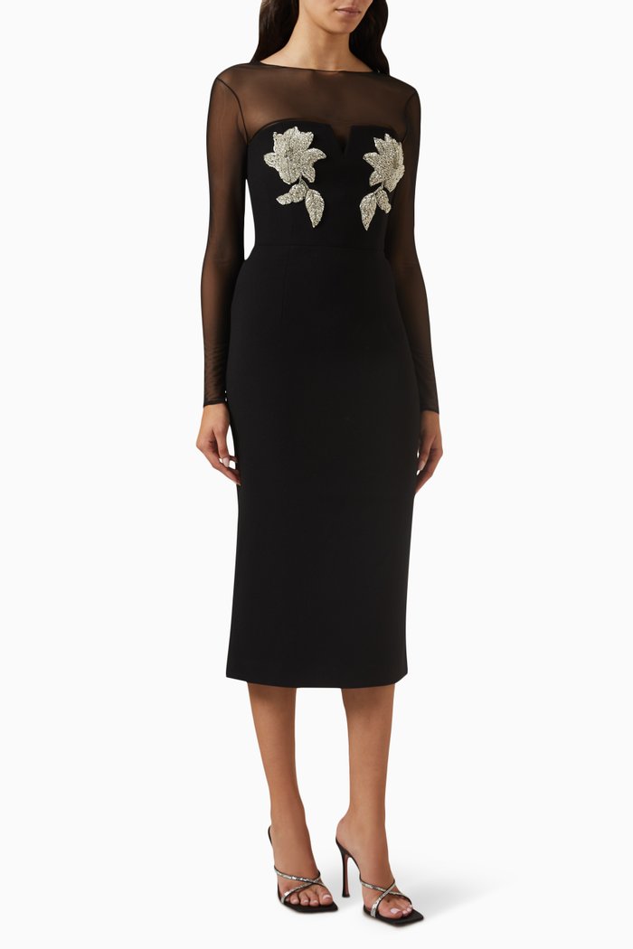

Ginevra Midi Gown in Crêpe, Black