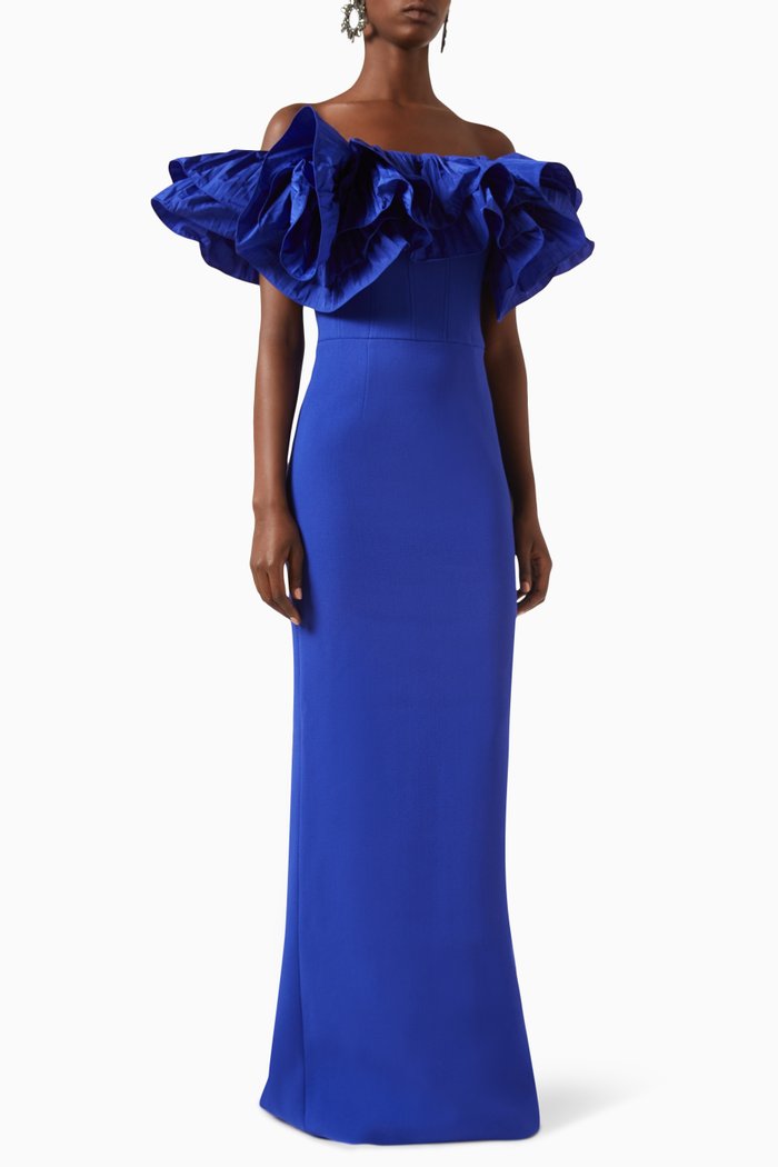 

Cora Off-Shoulder Gown in Crêpe and Taffeta, Blue