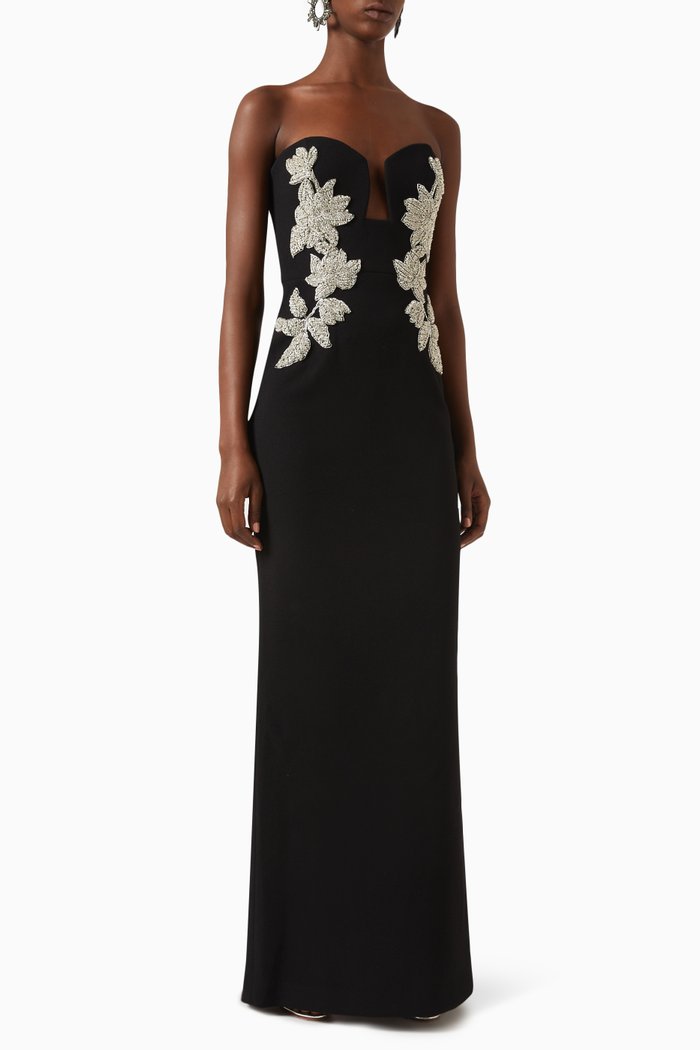 

Ginevra Diamante Embellished Gown in Crêpe, Black