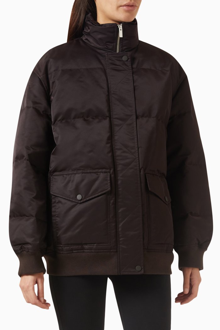 

Oversized Puffer Jacket in Recycled Nylon, Brown
