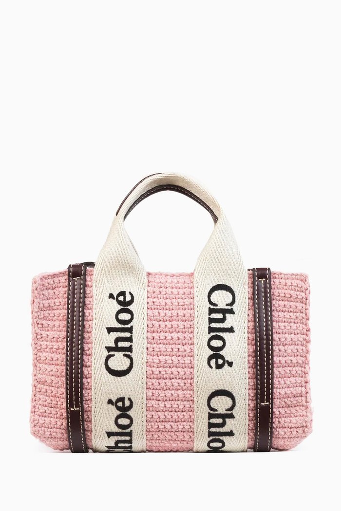 

Mini Woody Tote Bag in Crochet, Pink