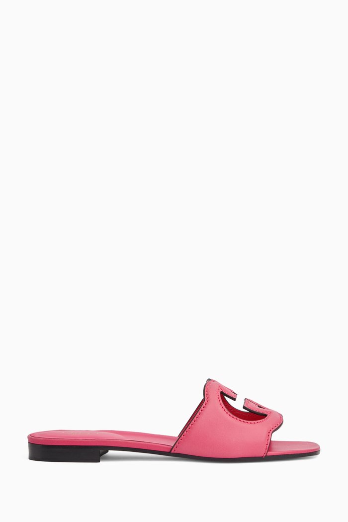 

Interlocking G Cut-out Slide Sandals in Leather, Pink