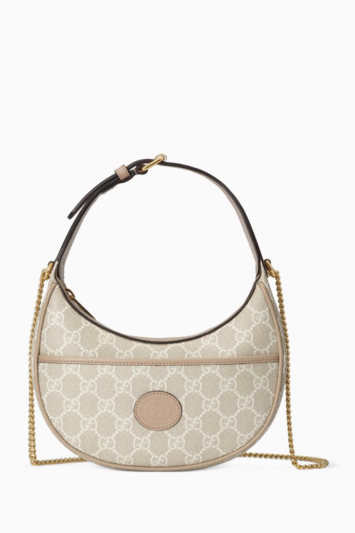 

Mini Half-Moon-Shaped Bag in GG Supreme Canvas, Neutral