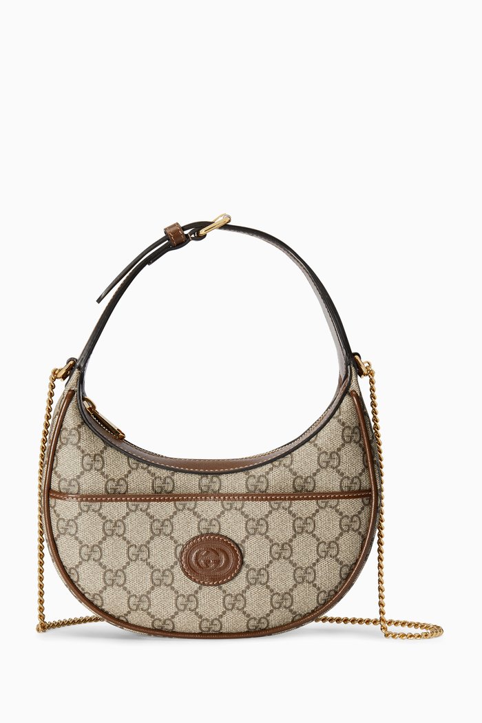 

Mini Half-Moon-Shaped Bag in GG Supreme Canvas, Brown