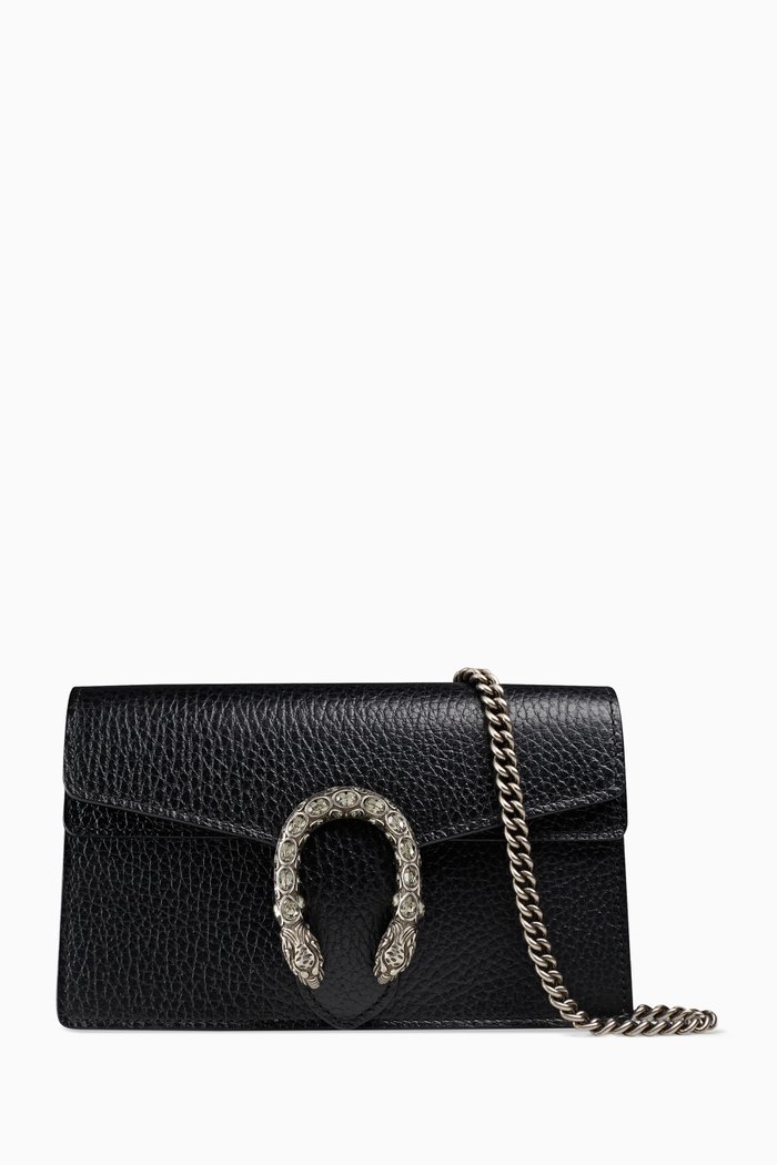 

Supermini Dionysus Shoulder Bag in Textured Leather, Black
