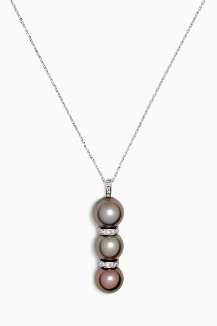 

Amulette Pearl & Diamond Drop Necklace in 18kt White Gold, Silver