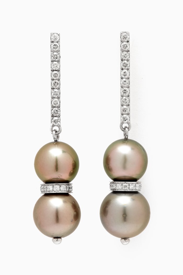 

Amulette Pearl & Diamond Drop Earrings in 18kt White Gold, Silver