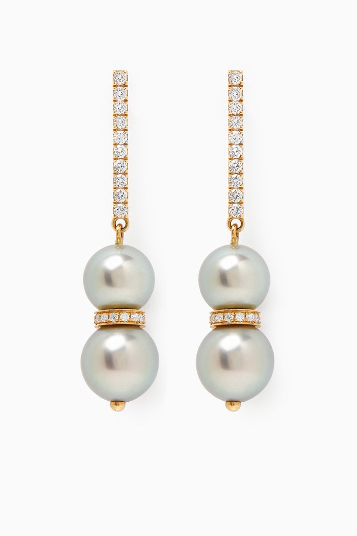 

Amulette Pearl & Diamond Drop Earrings in 18kt Yellow Gold