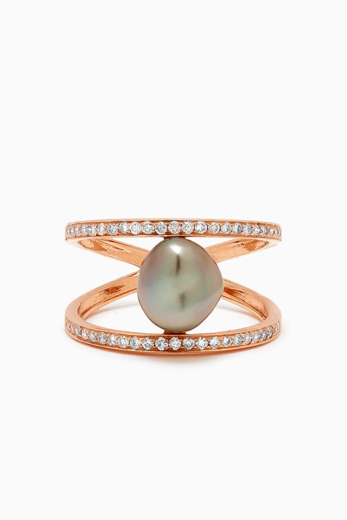 

Amulette Pearl & Diamond Ring in 18kt Rose Gold