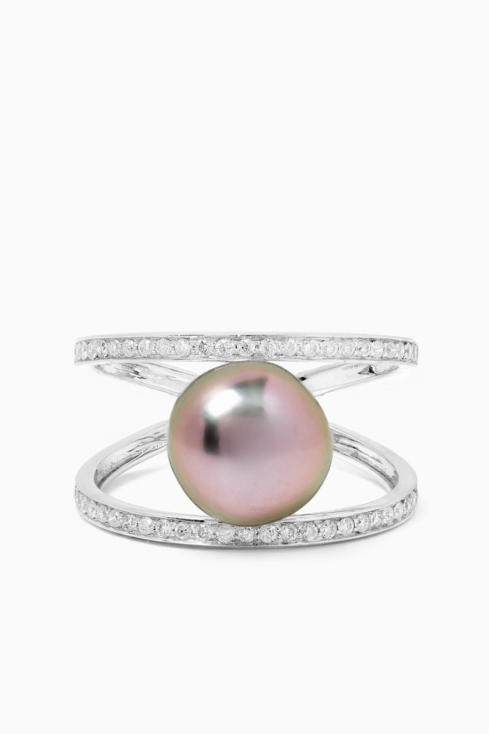 

Amulette Pearl & Diamond Ring in 18kt White Gold, Silver