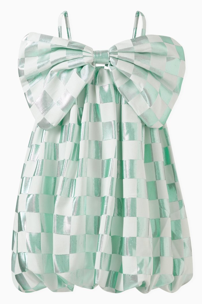 

Checked Bow-detail Dress, Blue