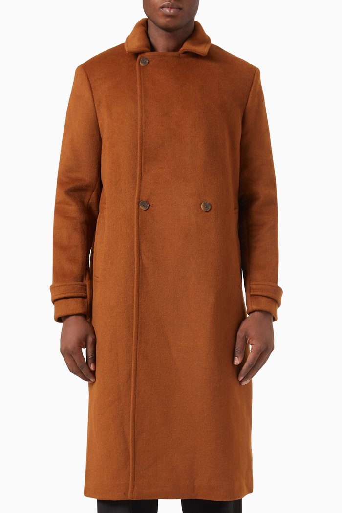

Santoni Coat in Velour Wool Blend, Brown