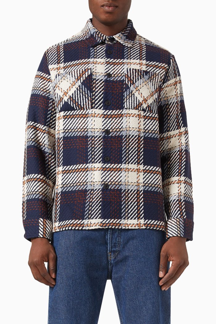 

Whiting Checked Overshirt in Recycled Cotton-blend, Blue