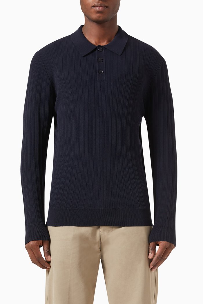 

Oban Polo Shirt in Cotton Blend Knit, Blue