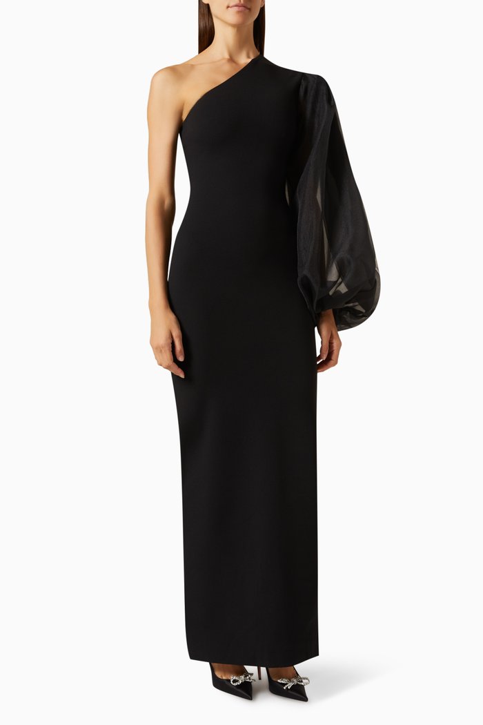 

Hudson One-shoulder Maxi Dress in Crepe-knit & Organza, Black
