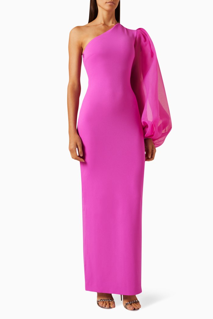 

Hudson One-shoulder Maxi Dress in Crepe-knit & Organza, Pink