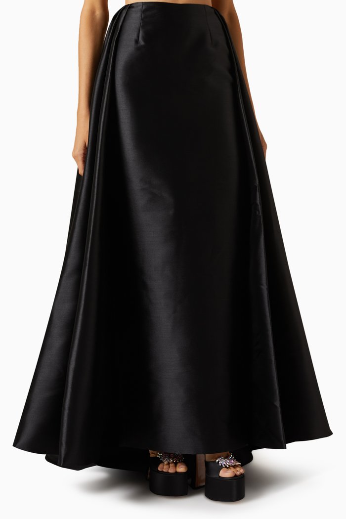 

Luciana Flared Maxi Skirt in Twill, Black