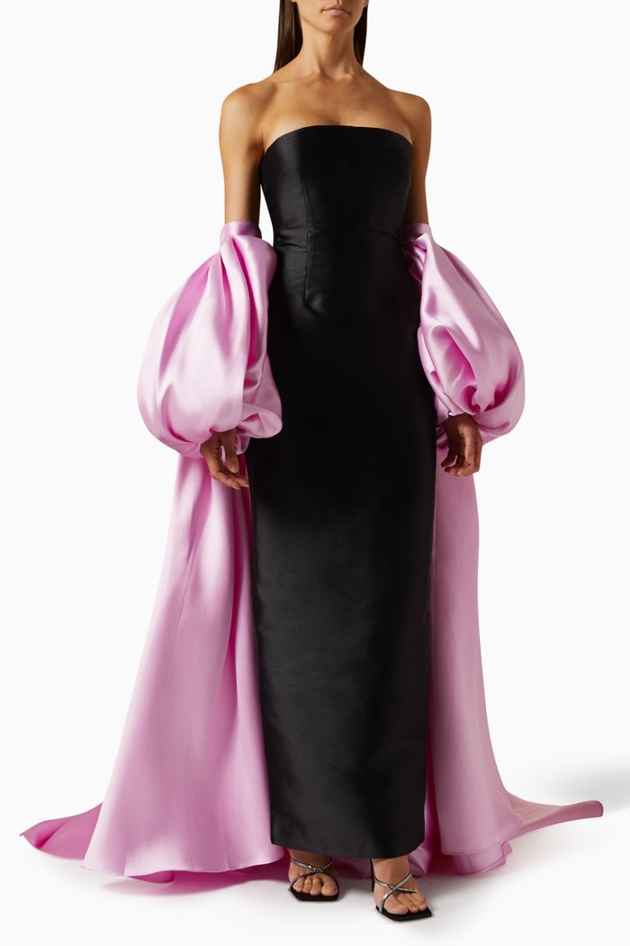 

Lea Puff-sleeved Maxi Dress in Twill, Pink