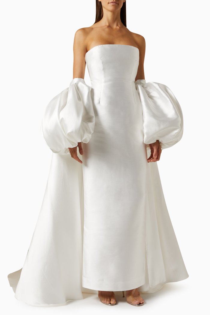 

Lea Puff-sleeved Maxi Dress in Twill, White