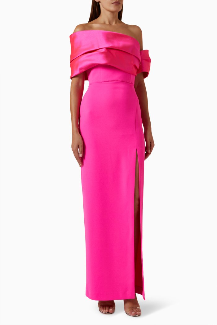 

Alexis Off-shoulder Maxi Dress in Twill & Woven Crepe, Pink