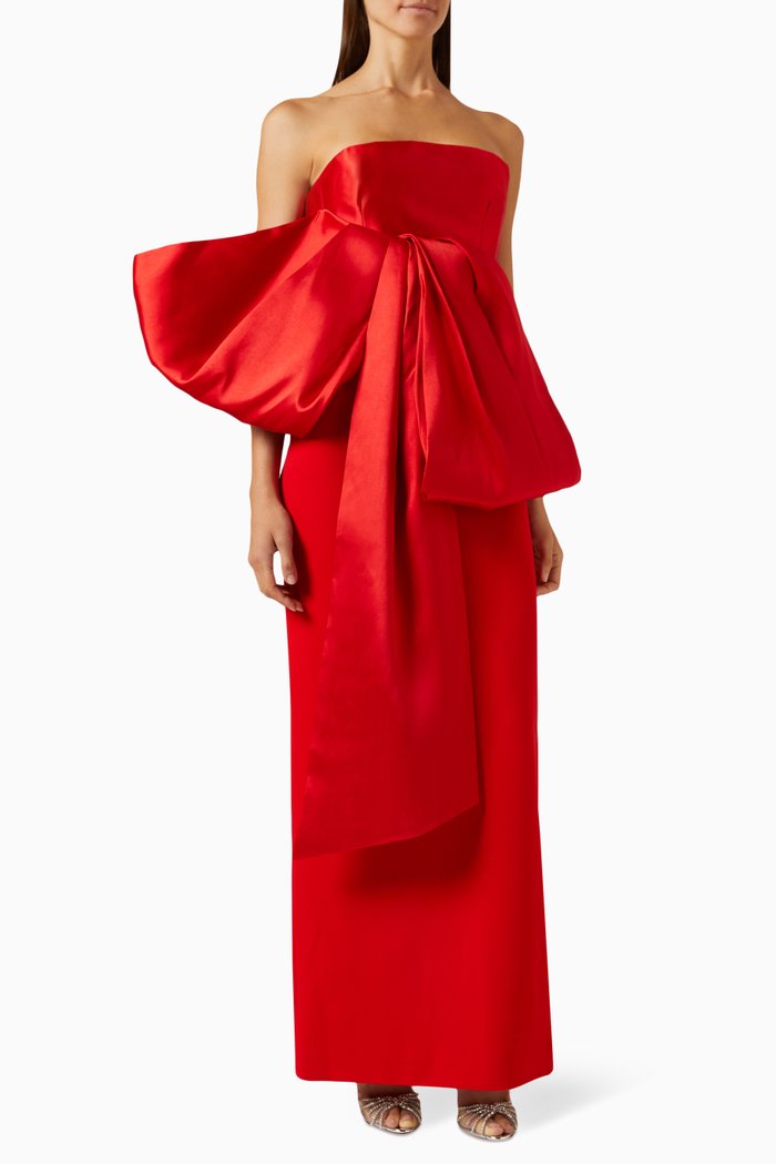 Maeve Maxi Dress in Twill & Crepe-knit, Red