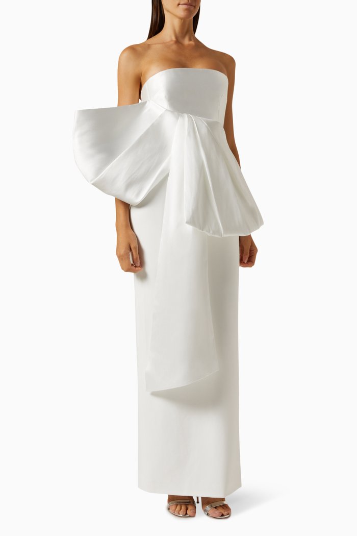 Maeve Maxi Dress in Twill & Crepe-knit, White