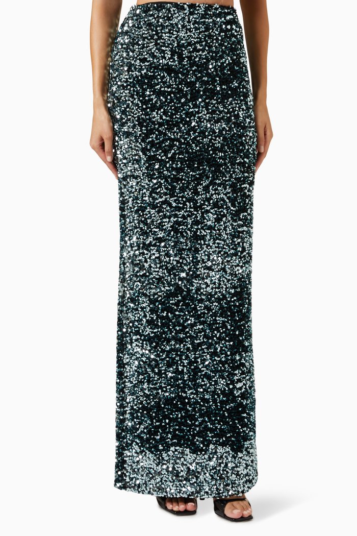 Tumie Sequinned Maxi Skirt, Black