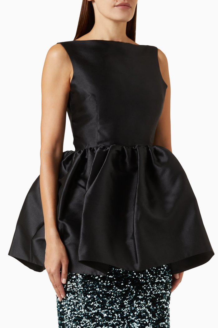 

Simona Peplum Top in Twill, Black