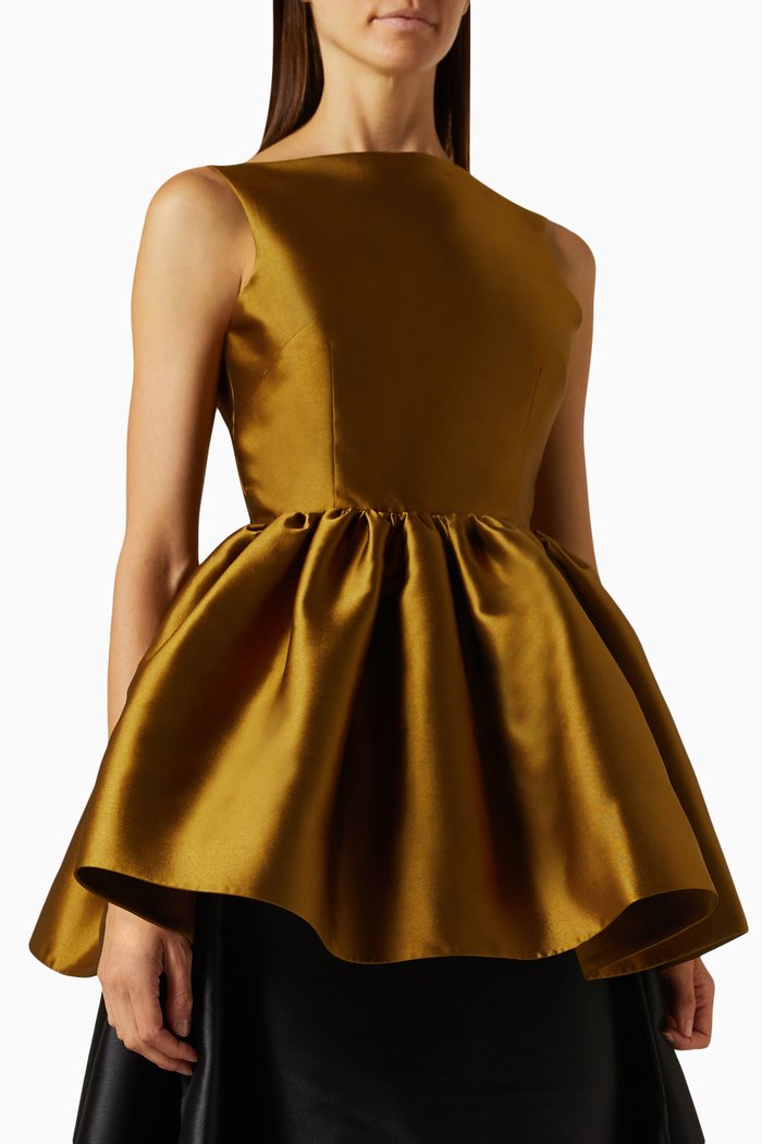 

Simona Peplum Top in Twill, Gold