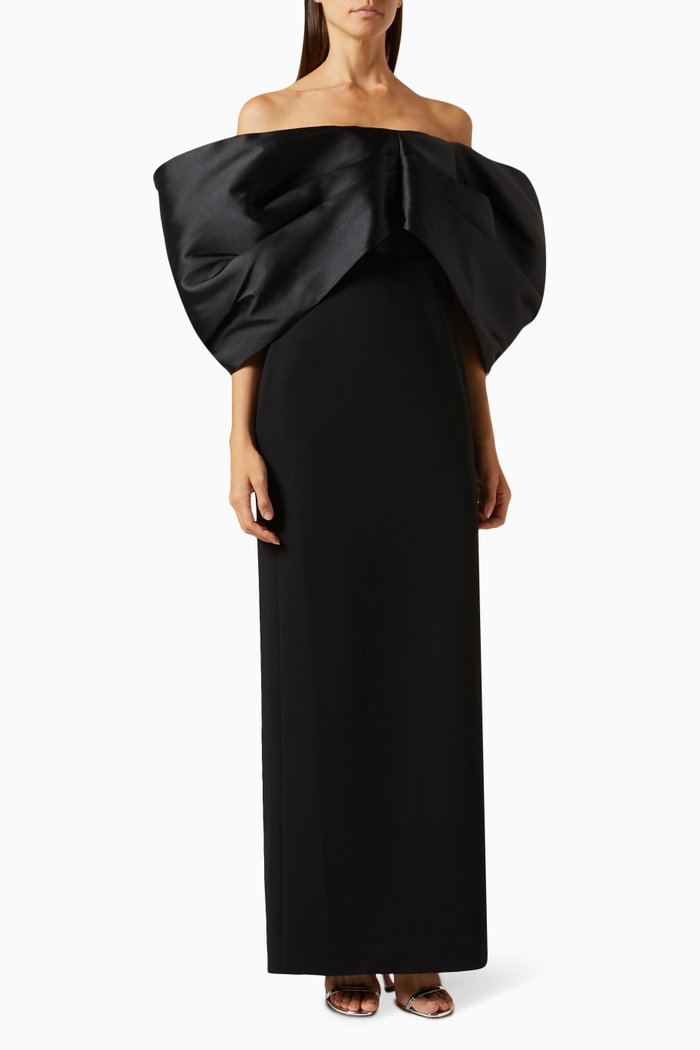 Filippa Maxi Dress in Twill & Crepe-knit, Black