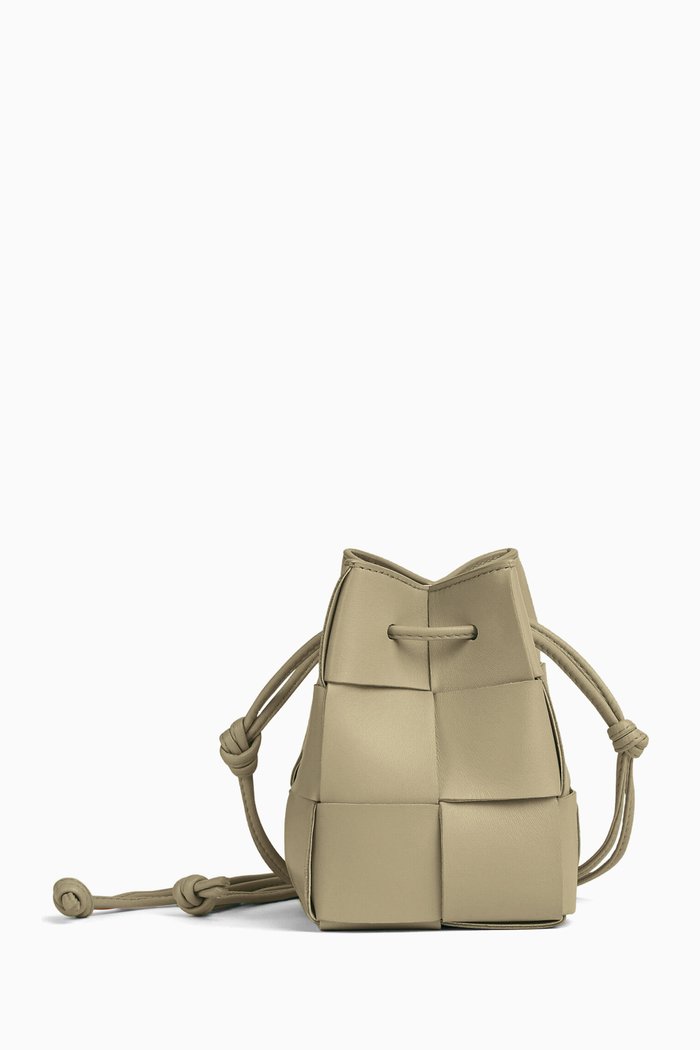 

Mini Cassette Cross-body Bucket Bag in Intrecciato Leather, Green