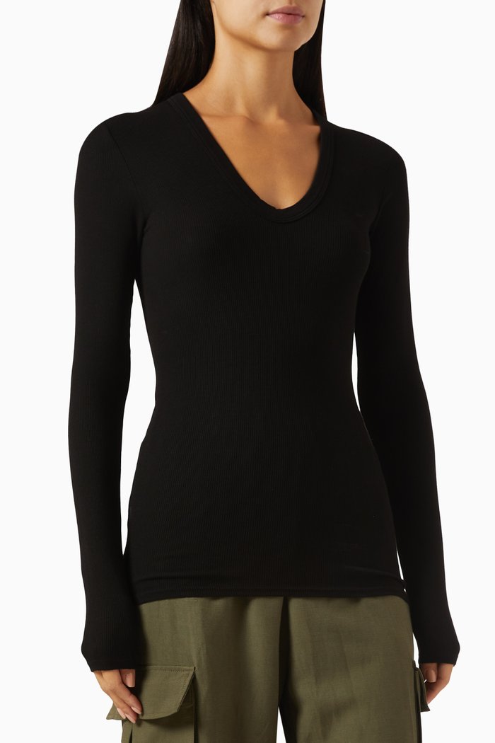 

Long-sleeve Sweater in Rib-knit, Black