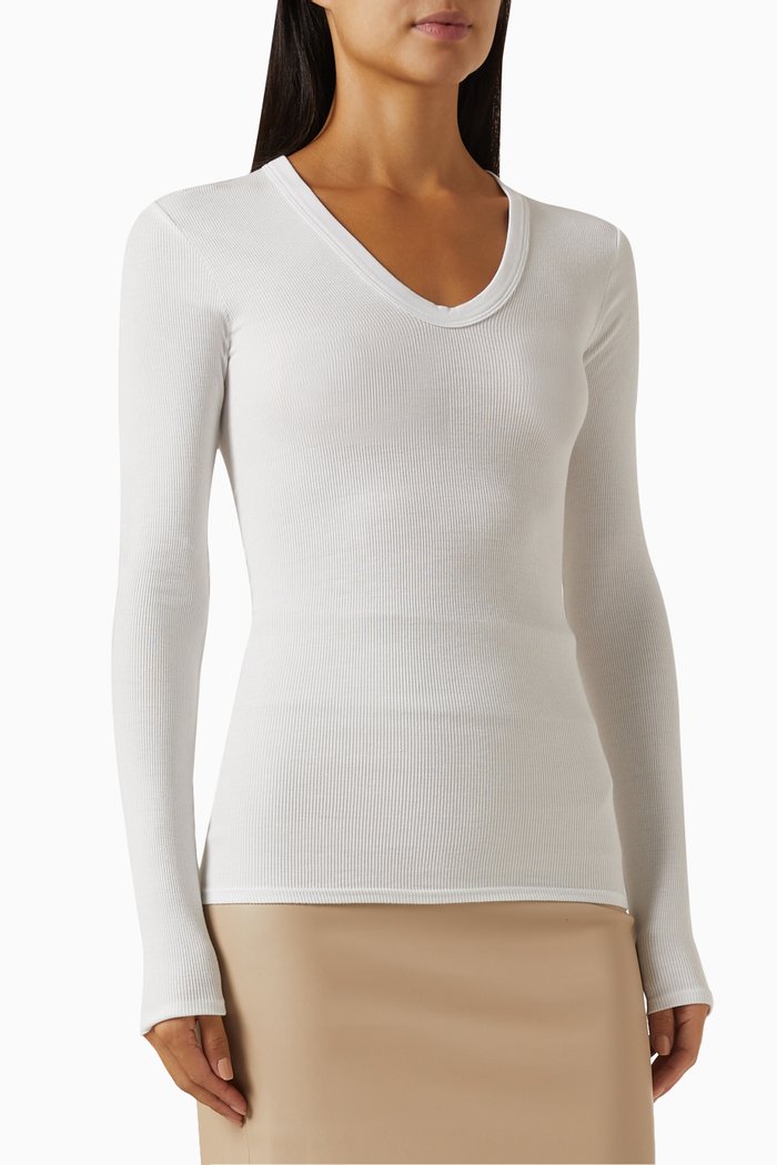 

Long-sleeve Sweater in Rib-knit, White