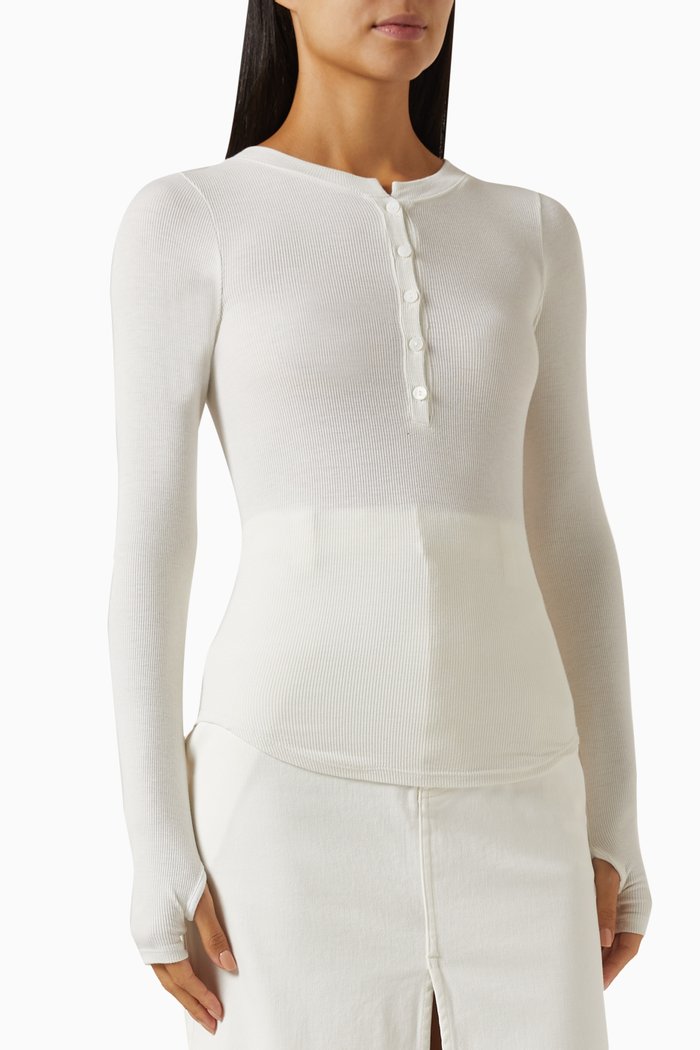 

Baseball Henley Top in Viscose-knit, White