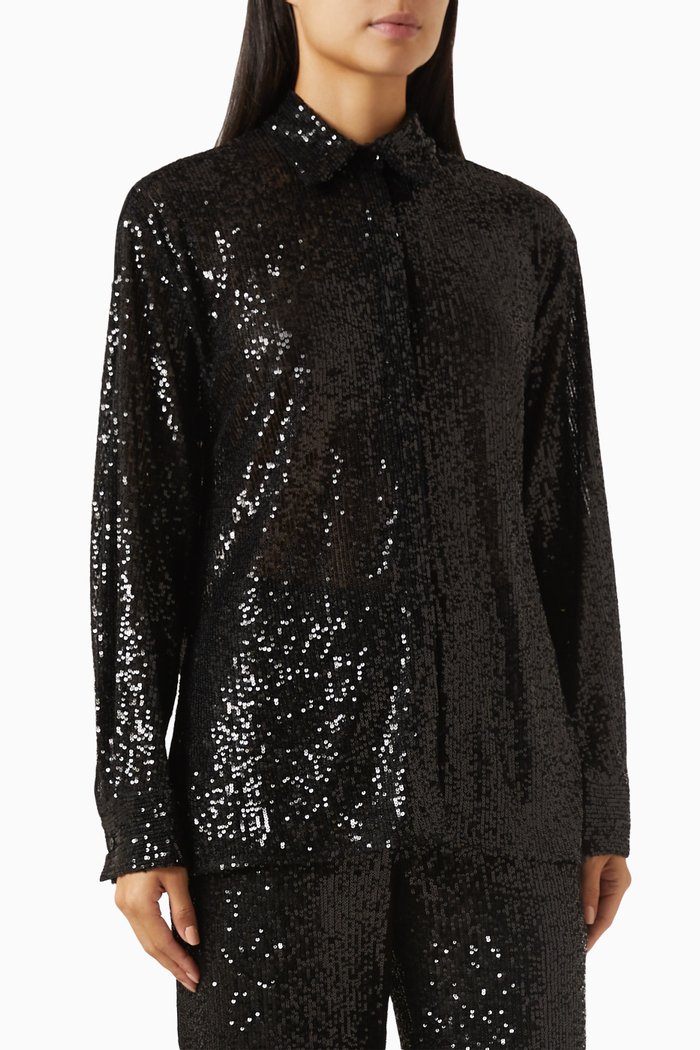 

Long-sleeve Shirt in Sequin, Black